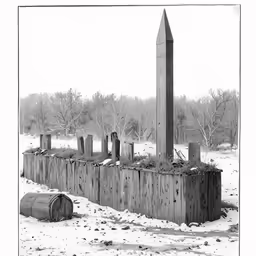 a drawing of an outdoor wall clock in the snow