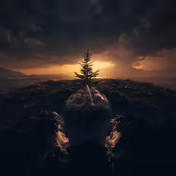 a dark and surreal view of an upside down tree