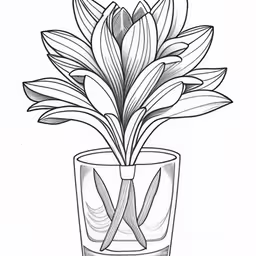 a potted plant with leaves in it,a drawing of a potted plant in a vase