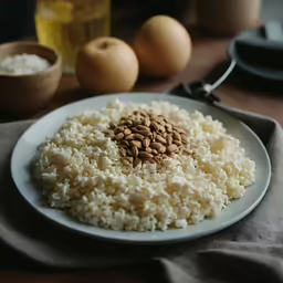 rice with sunflower seeds is displayed on a plate