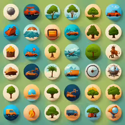 a collection of various button badges featuring vehicles,buttons depicting various types of things to do