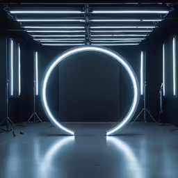 an artistic space is covered in lights