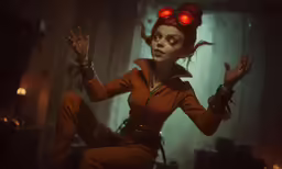 a close up of a person wearing red and black goggles