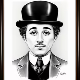 black and white drawing of man in top hat and tails