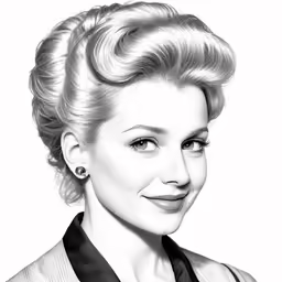 the drawing depicts a smiling woman with blonde hair