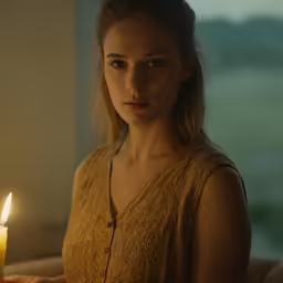 a woman holding a candle in her hand