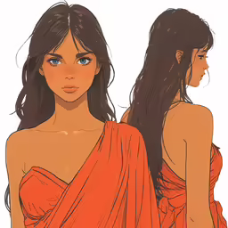 an illustration of two young women in orange dress