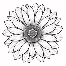 an intricate flower drawing by ink,black and white illustration of a sunflower