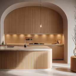 a very fancy and elegant kitchen with an archway