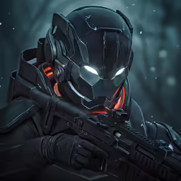 the masked man in black is holding a gun