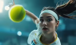 female professional tennis player serving the ball for us
