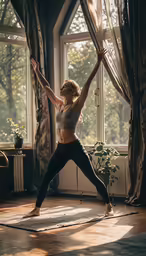 a woman practicing yoga with a pair of hands