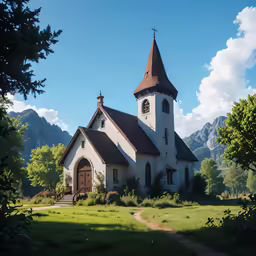 the church is located in a green field