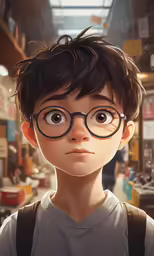 the face of an avatar boy in a anime style, with glasses on