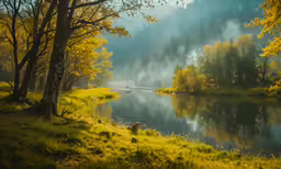 this painting depicts fog and water in the distance