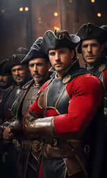 a group of men in costume, standing together