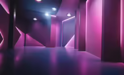 a room with some purple light around it