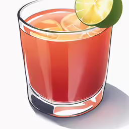 an orange juice in a glass with a lime slice on top