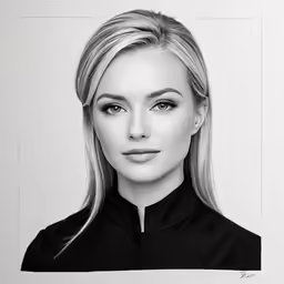 a portrait of a woman with her hair in a ponytail