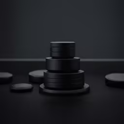three stacking black discs next to each other
