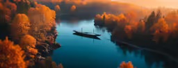 a boat in the water surrounded by lots of trees