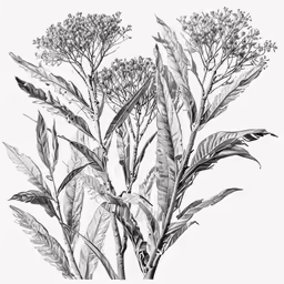 black and white illustration of some plants on a white background