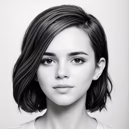 black and white photo of a girl with bangs