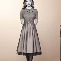 an animated young lady poses in a dress
