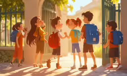 a group of children holding hands behind a gate