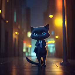 a little cat is standing in the middle of a sidewalk