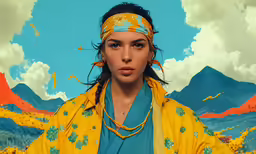 a beautiful woman with a headscarf in a colorful photo