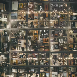 a wall full of different kinds of clocks
