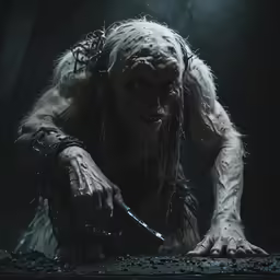 the yet walking man, or troll, with chains around his neck