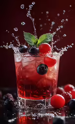 berries splash in a cocktail glass with water