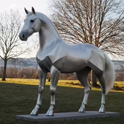 a horse standing in a grassy area next to some trees