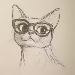 drawing of a cat wearing glasses on a beige background