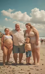 the family poses for their beach picture