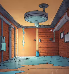 an empty building with graffiti on the walls,a hallway with peeling paint and debris in the floor