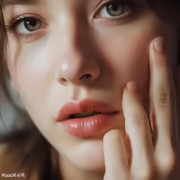 a close up shot of a young woman with blue eyes