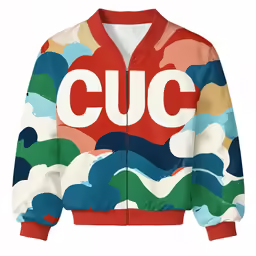 the guc jacket with an abstract pattern on the chest