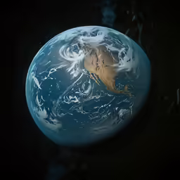 a planet is shown from space with the sun above