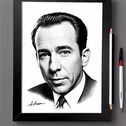 a drawing of a man in a suit and tie with a pen