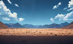 the view of some mountains from a vast desert area