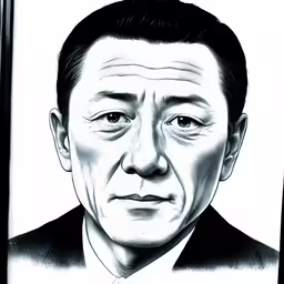 a drawing of a man in suit and tie with his eyes open