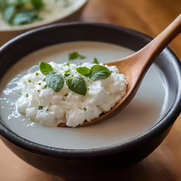 bowl full of a dish of cottage cheese and mint
