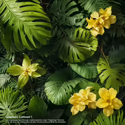 the background shows a bunch of green leafy plants with flowers