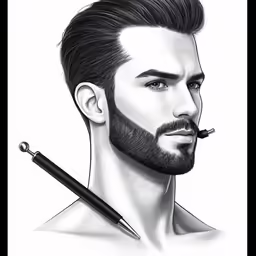 a man is shown with an ink drawing technique