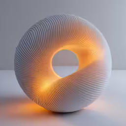 an illuminated object made from white plat