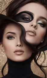 two women with black face paint and silver eyeliners