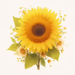 a large yellow sunflower with a bouquet of daisies